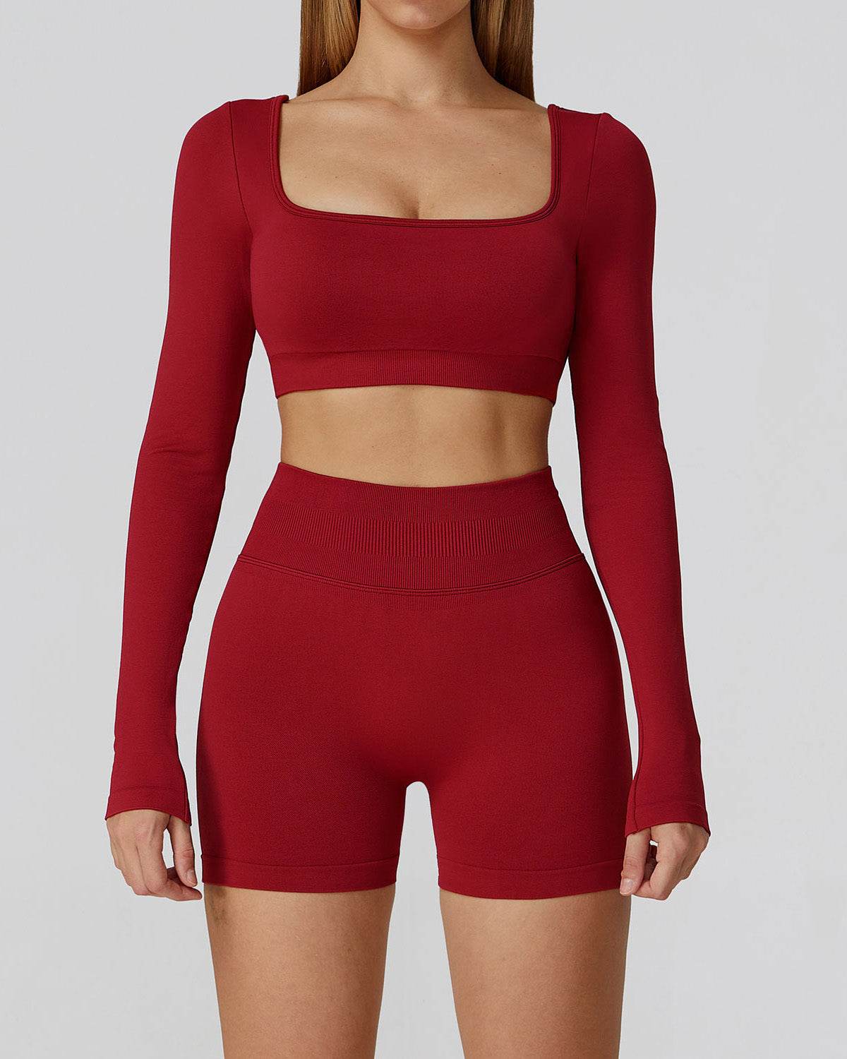 Athletic Wear with Long Sleeve Crop Top and Short