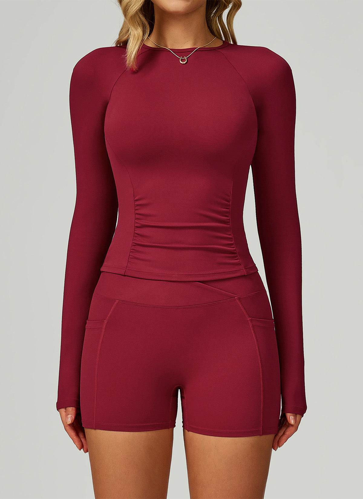 Sport Set with Long Sleeve Crew Neck T-Shirt and Short - Cherry Red