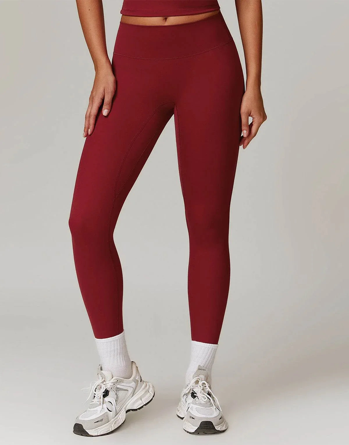 No Front Seam High Waist Sports Leggings - Cherry Red