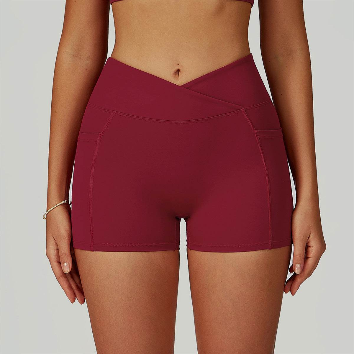 Cross Waist Yoga Shorts with Pockets