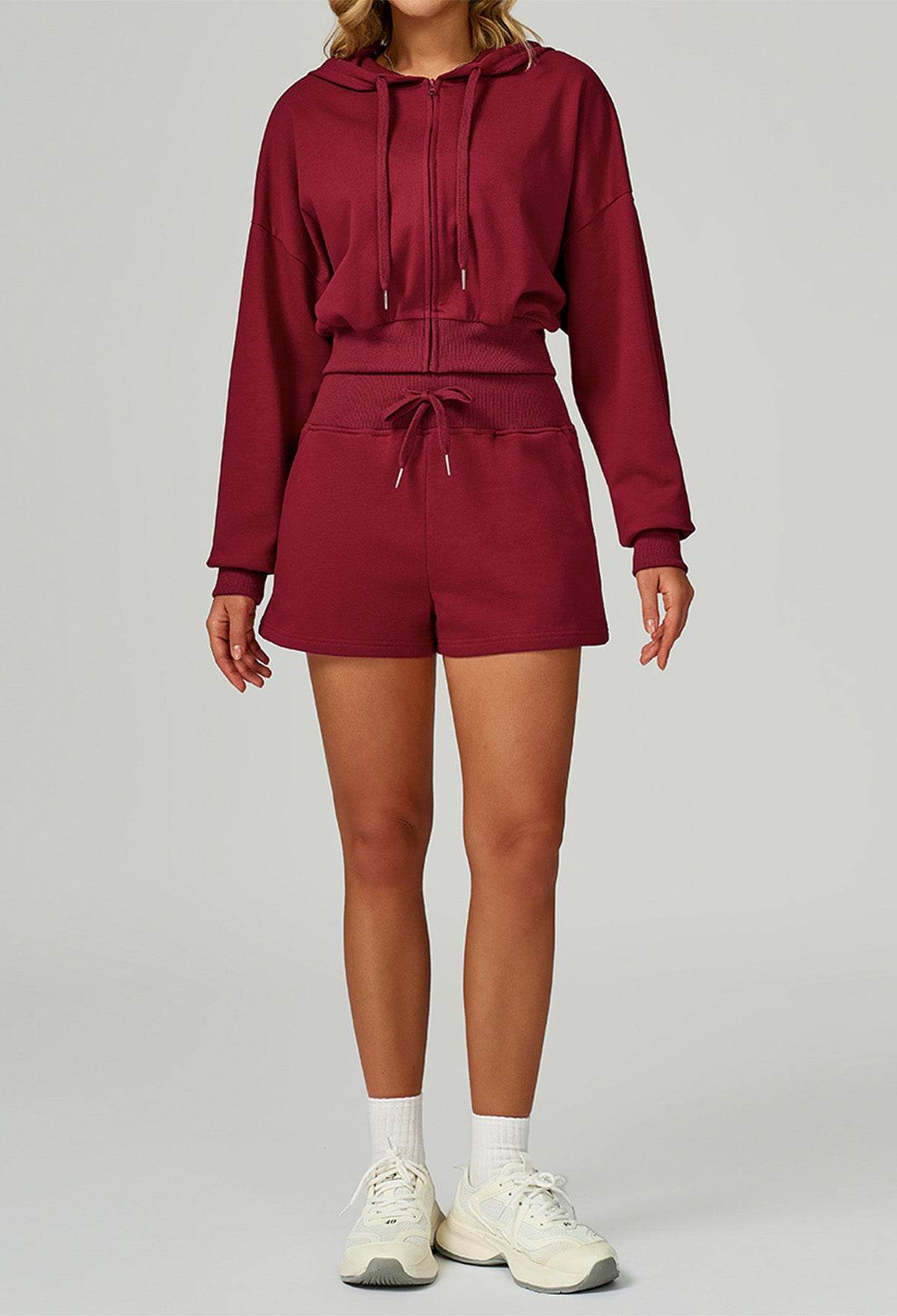 Sport Set with Long Sleeve Hoodie Jacket and Casual Short