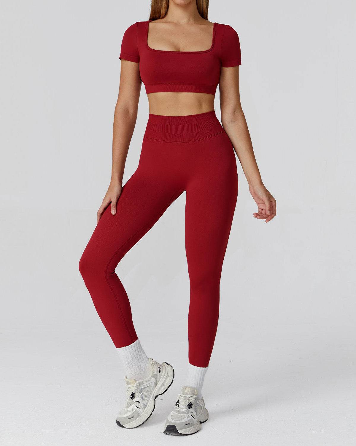 Athletic Wear with Short Sleeve Crop Top and Legging