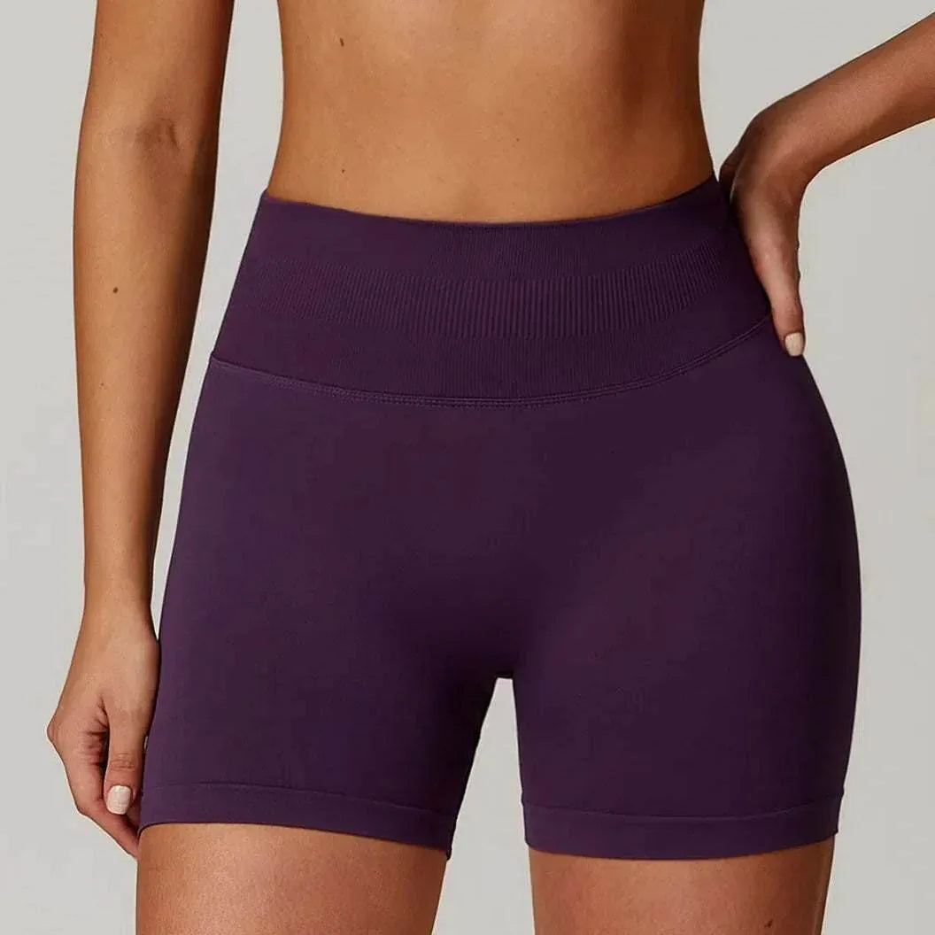 High Waisted Yoga Shorts - Plum Purple