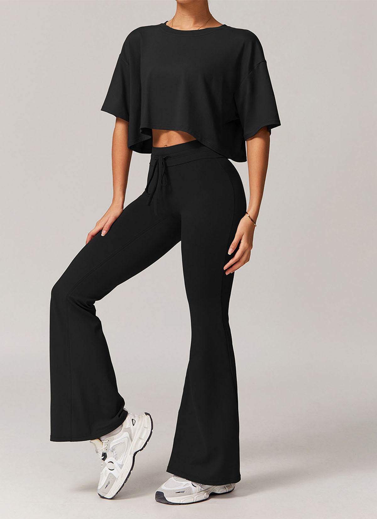 Sports Sets with Short Sleeve T-Shirts and Flare Pants