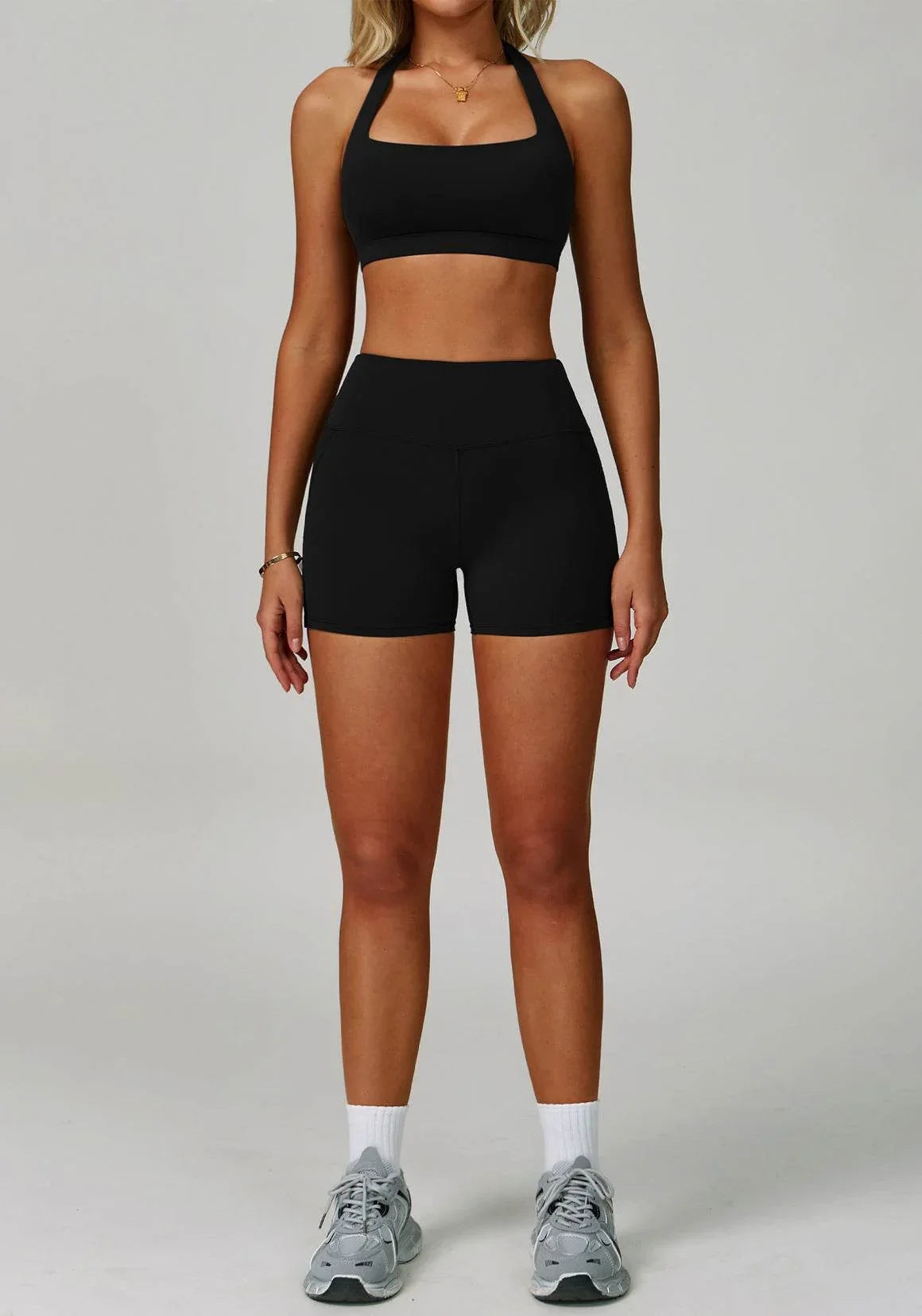 Activewear Set with Halter Sports Bra and Short - Black