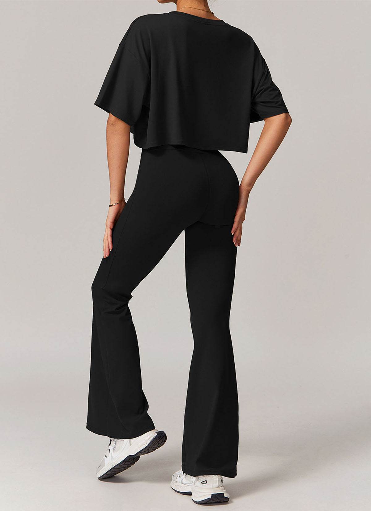 Sports Sets with Short Sleeve T-Shirts and Flare Pants
