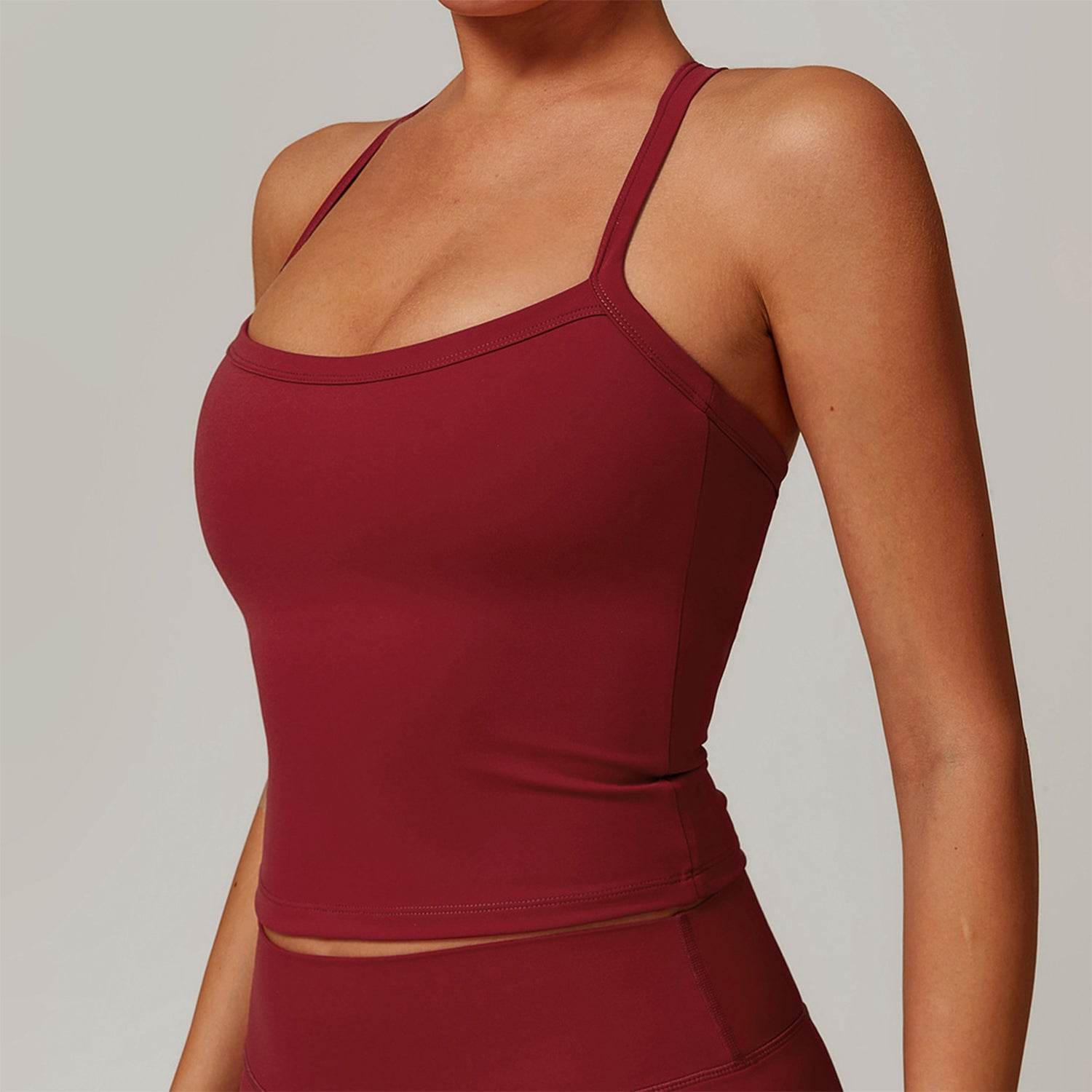 Square Neck Sports Tank Tops Criss Cross Back Longline Cami