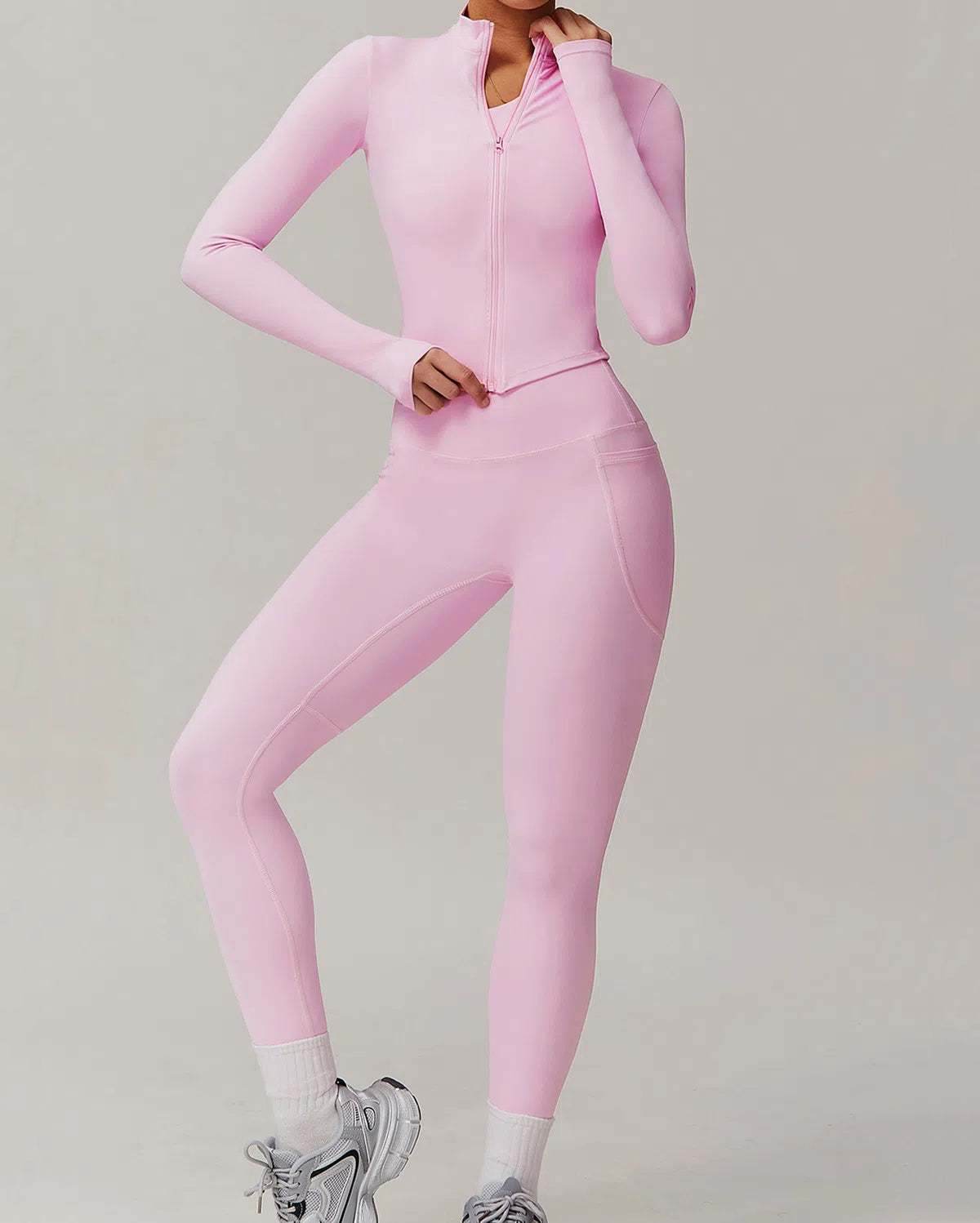 Solid Yoga Set With Sports Jacket and Legging