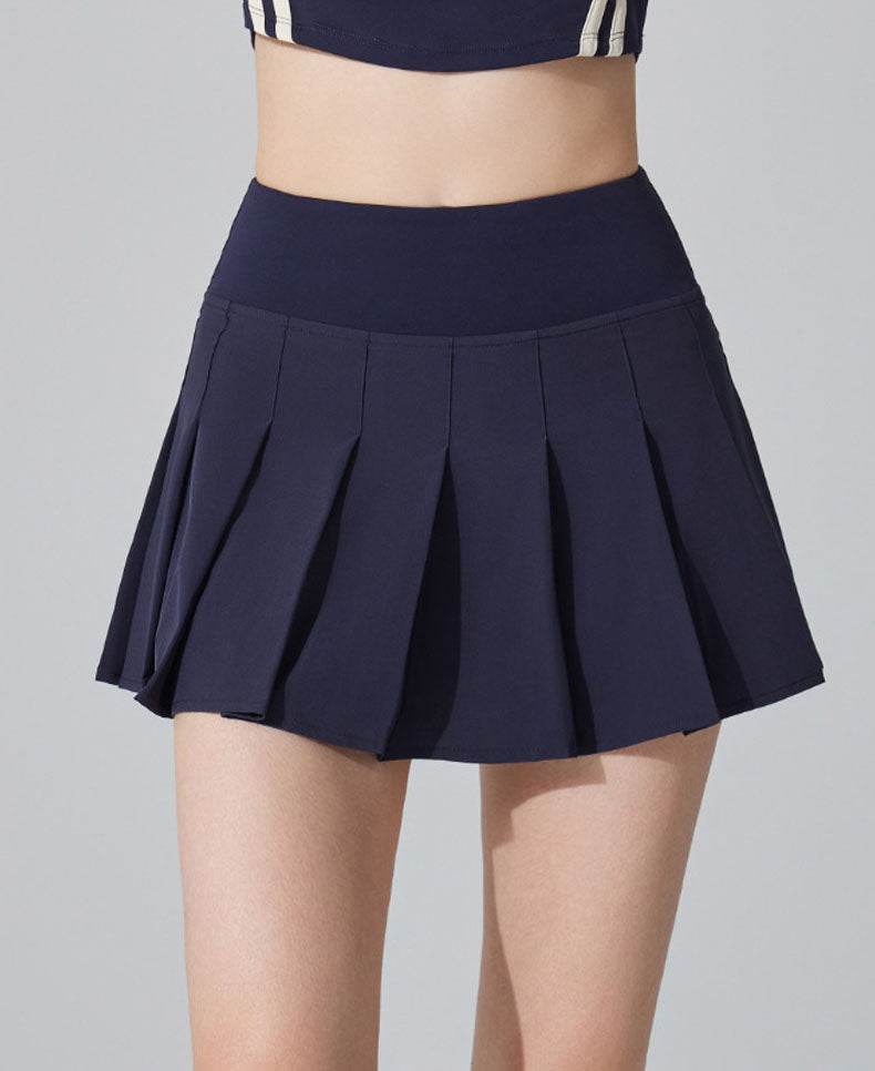 Pleated Tennis Mini Skirt with Shorts and Pockets - Blue