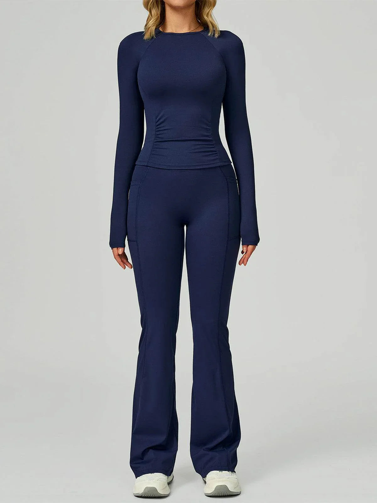 Sport Set with Long Sleeve Crew Neck T-Shirt and Flared Pant - Midnight Blue