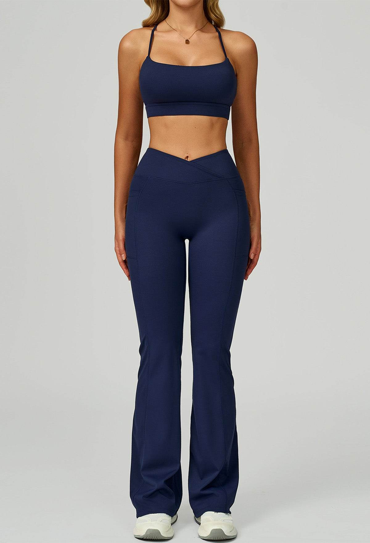 Activewear Set with Cross Back Bra and Flared Pant