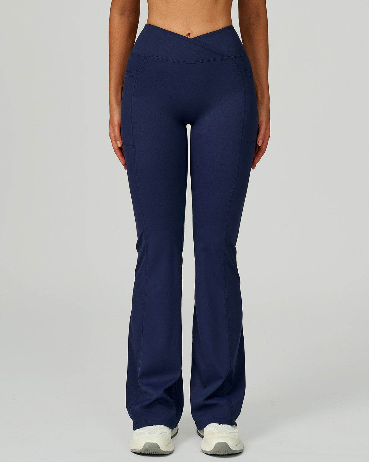 Cross Waist Yoga Flared Pants with Pockets