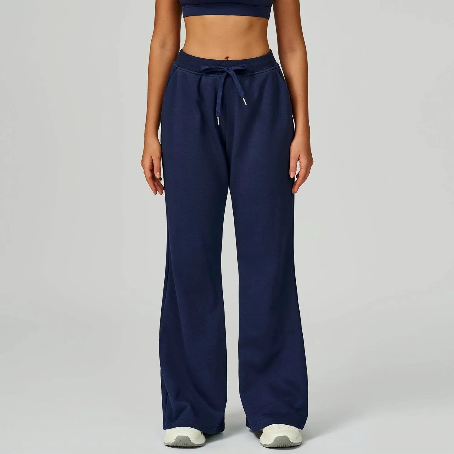 Drawstring Lounge Pants Straight Leg Joggers Trouser - Midnight Blue