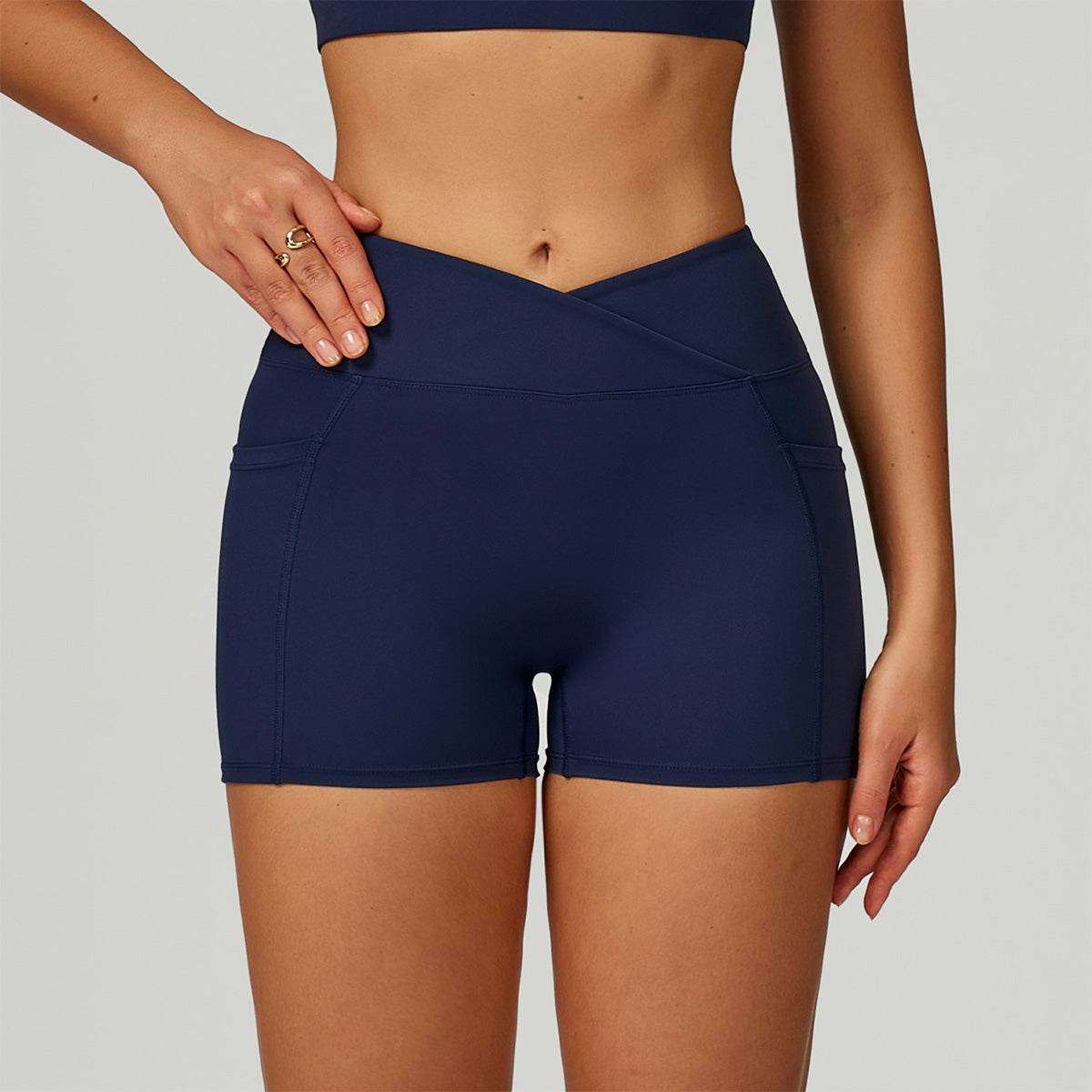 Cross Waist Yoga Shorts with Pockets