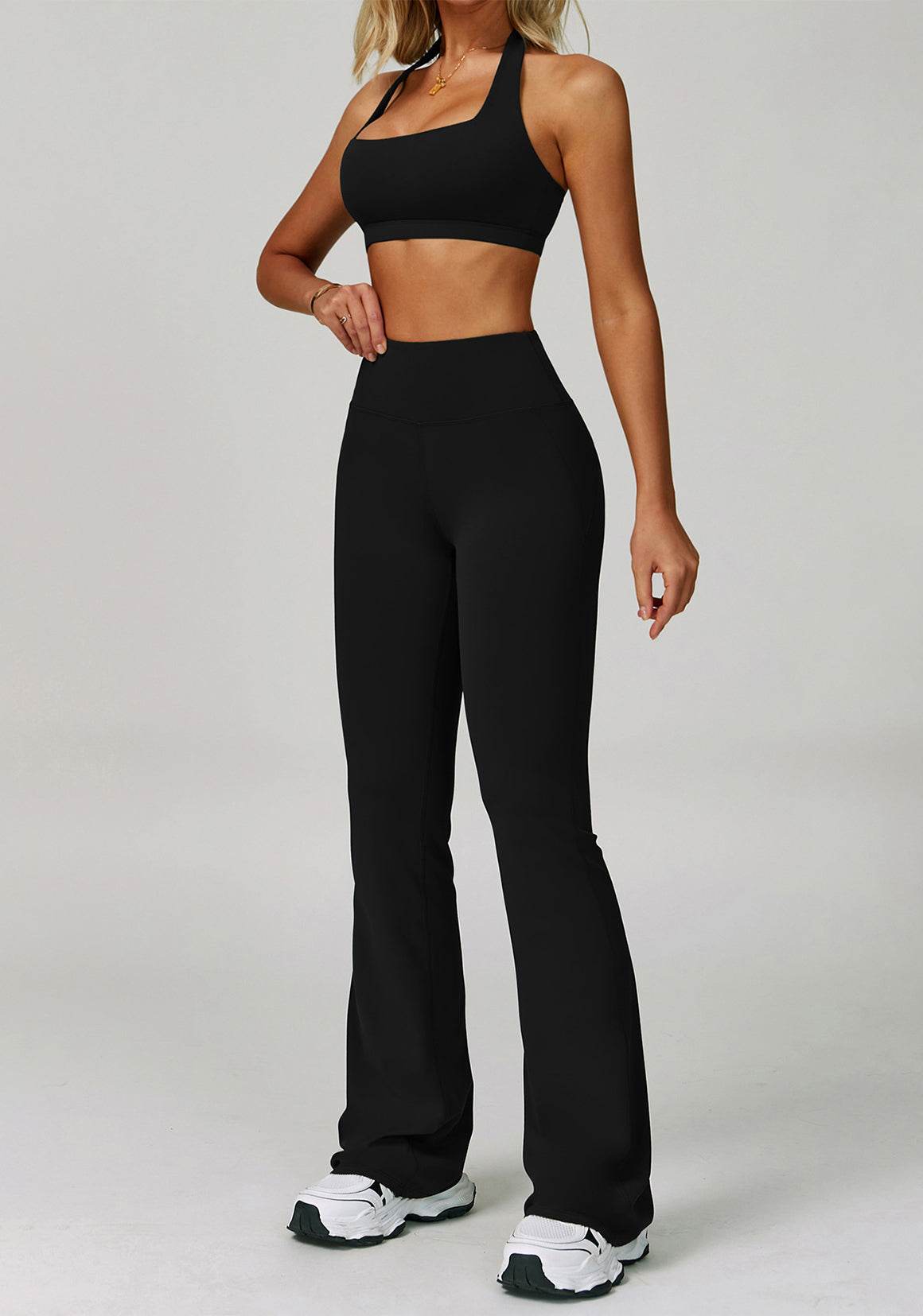 Activewear Set with Halter Sports Bra and Flared Pant