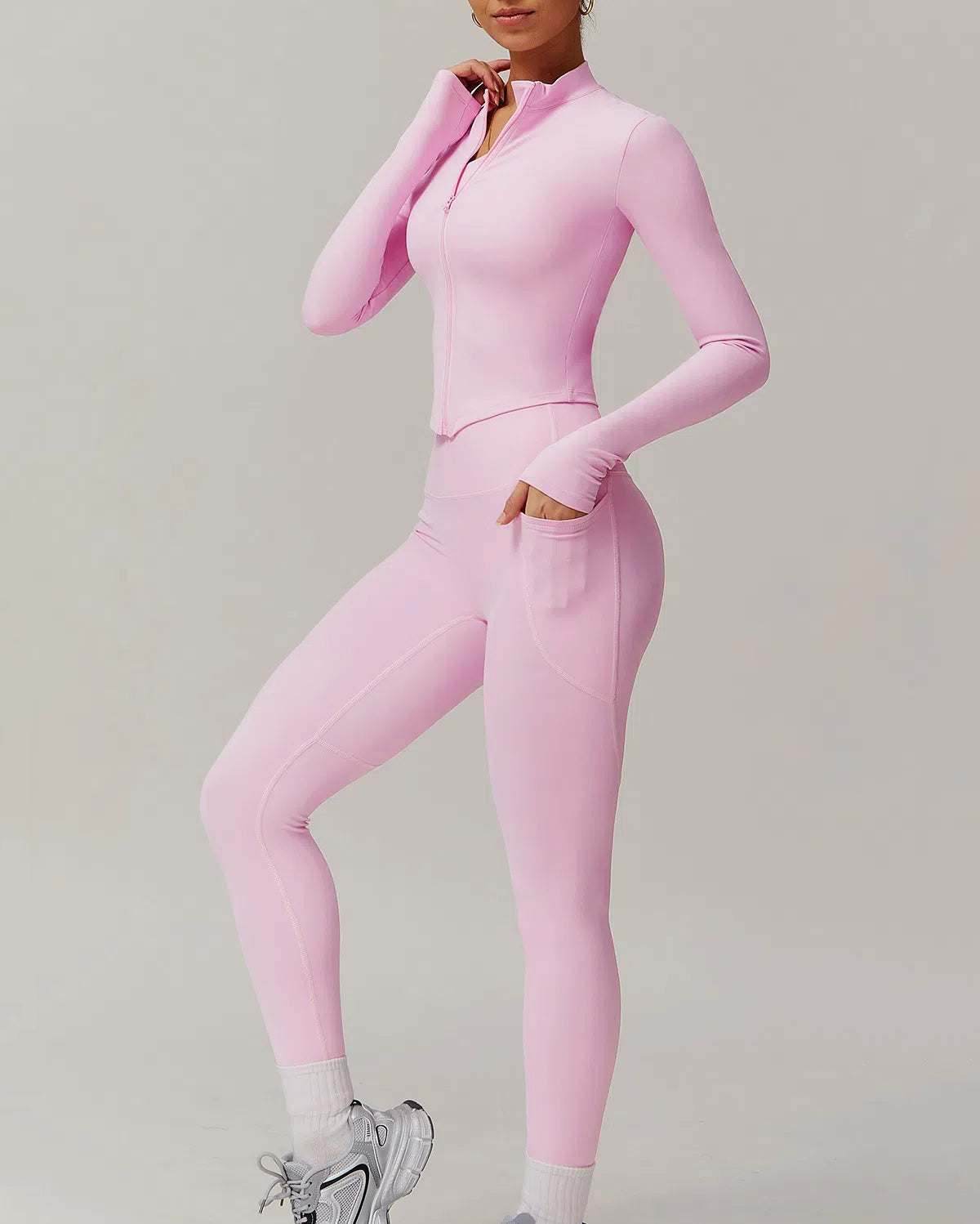 Solid Yoga Set With Sports Jacket and Legging