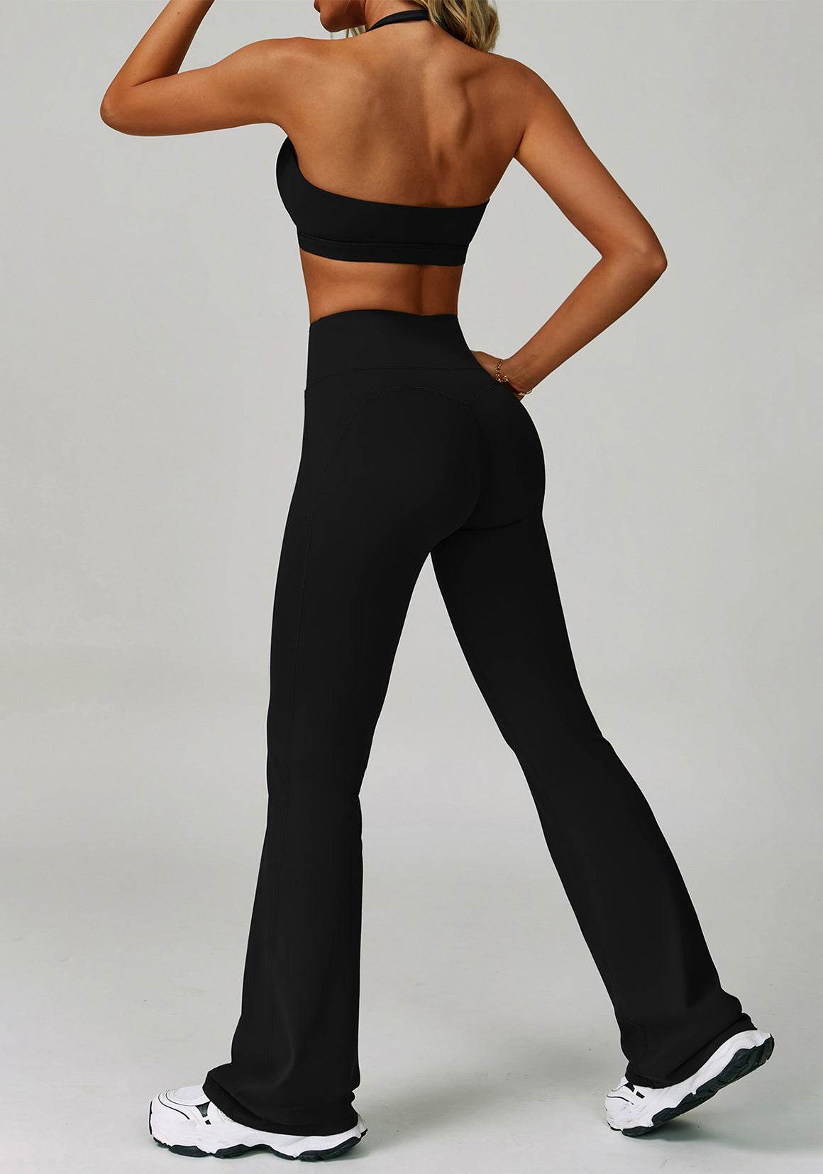 Activewear Set with Halter Sports Bra and Flared Pant