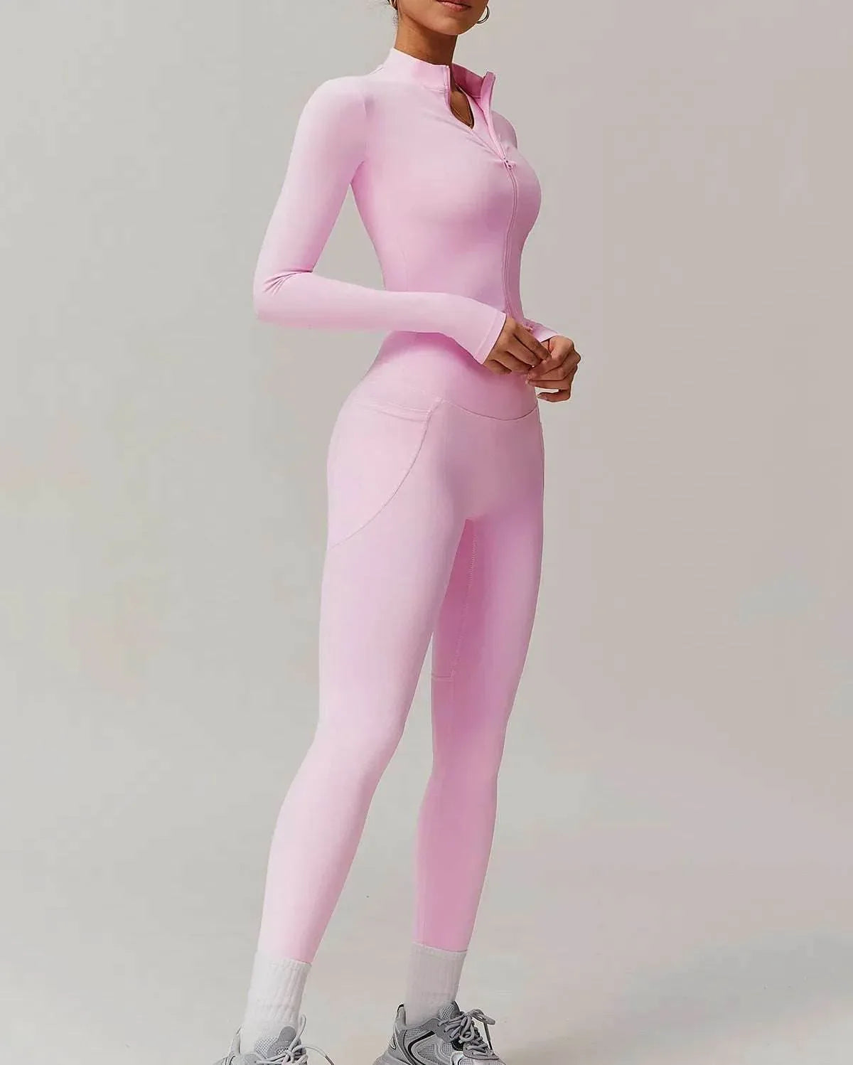 Solid Yoga Set With Sports Jacket and Legging -
