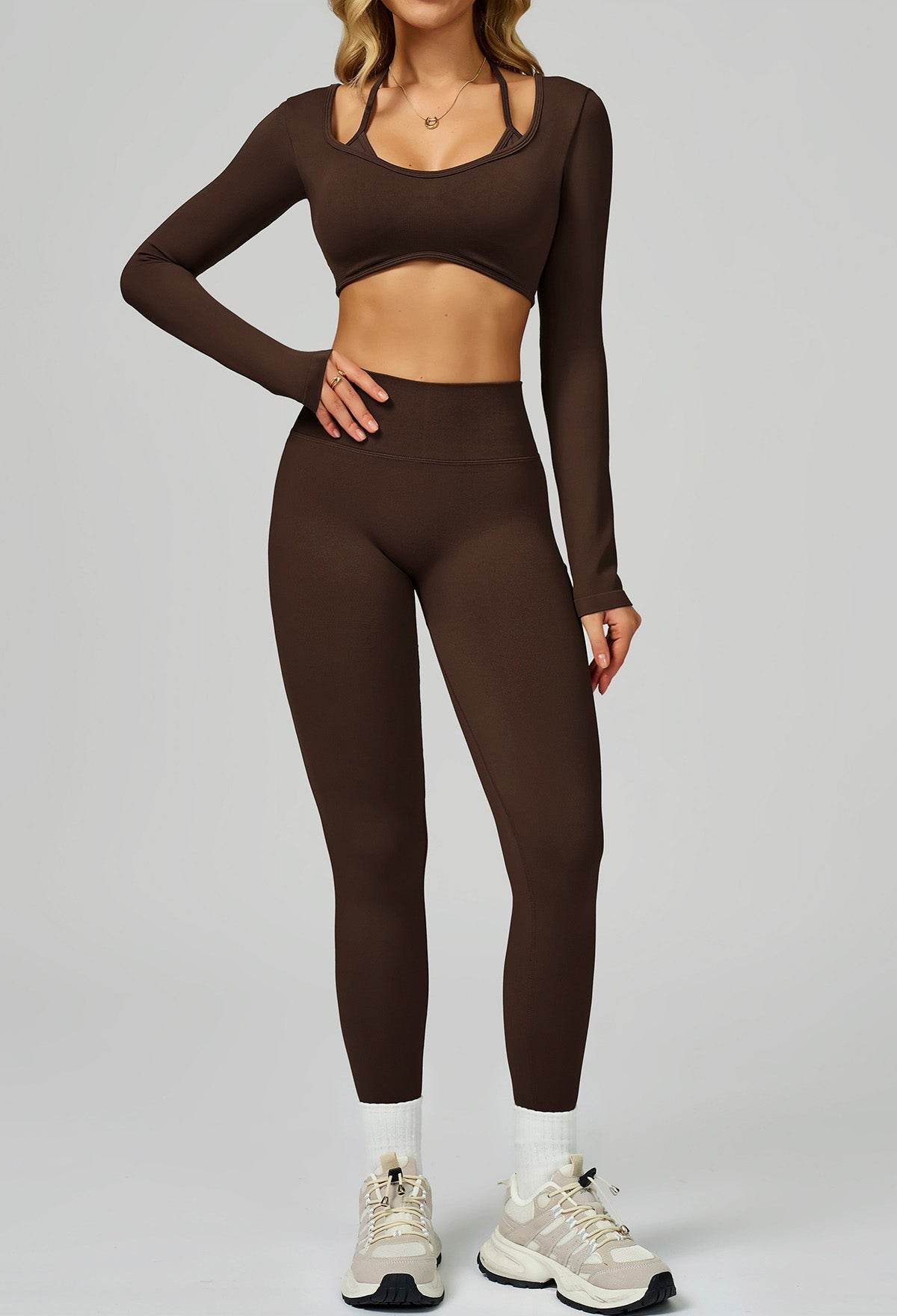 Sport Set with Color Block Long Sleeve T-Shirt and Legging