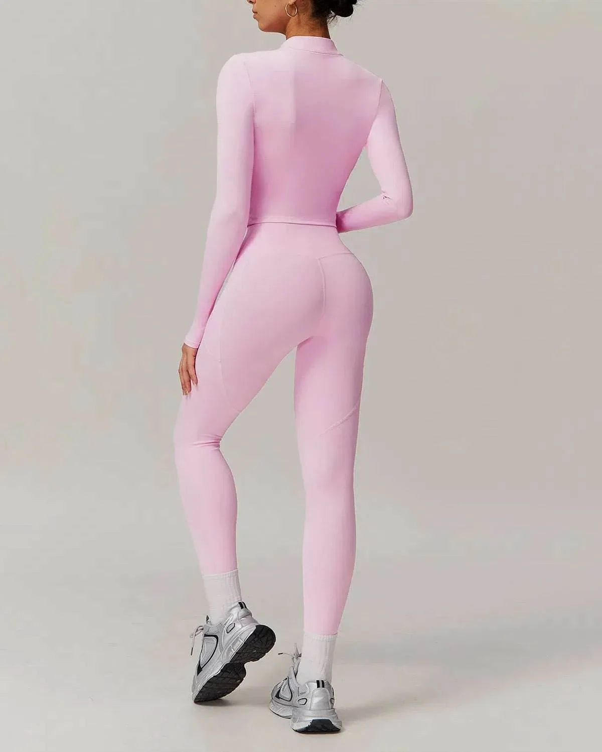 Solid Yoga Set With Sports Jacket and Legging -