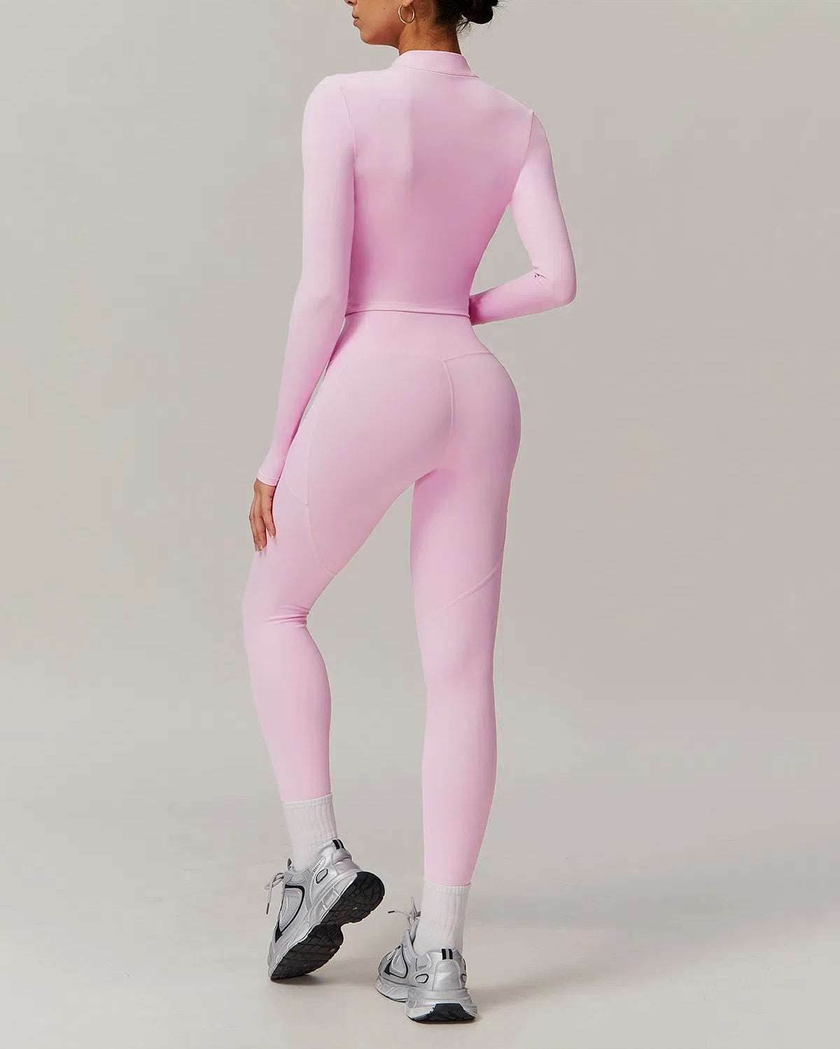 Solid Yoga Set With Sports Jacket and Legging