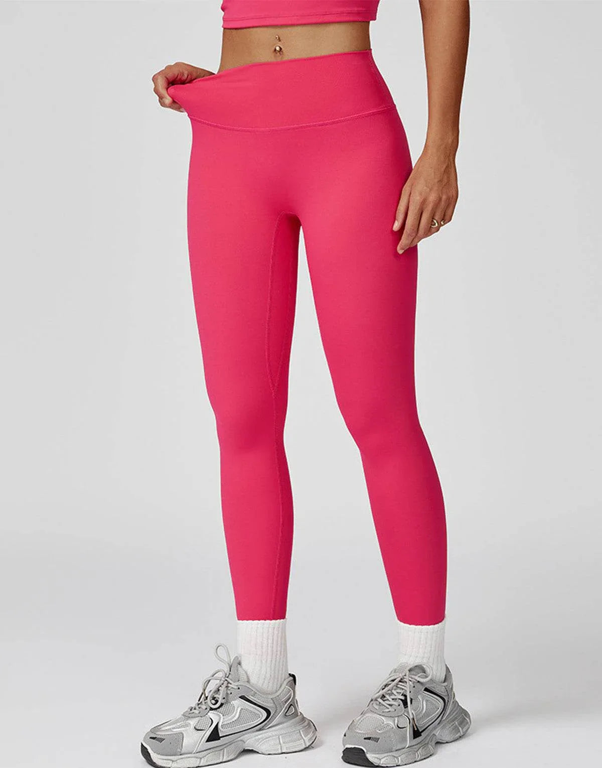 No Front Seam High Waist Sports Leggings - Peony Red
