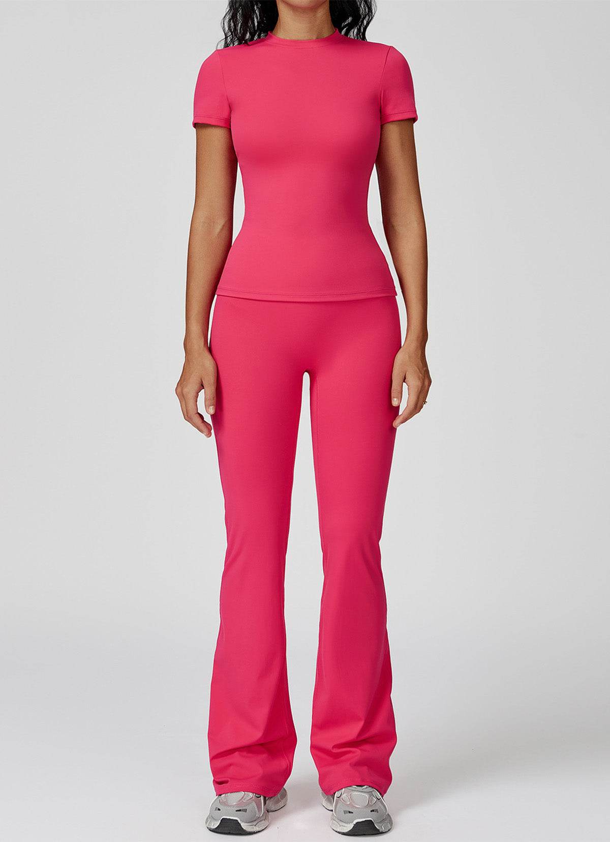 Sports Wear with Short Sleeve T-Shirt and Flared Leg Pants
