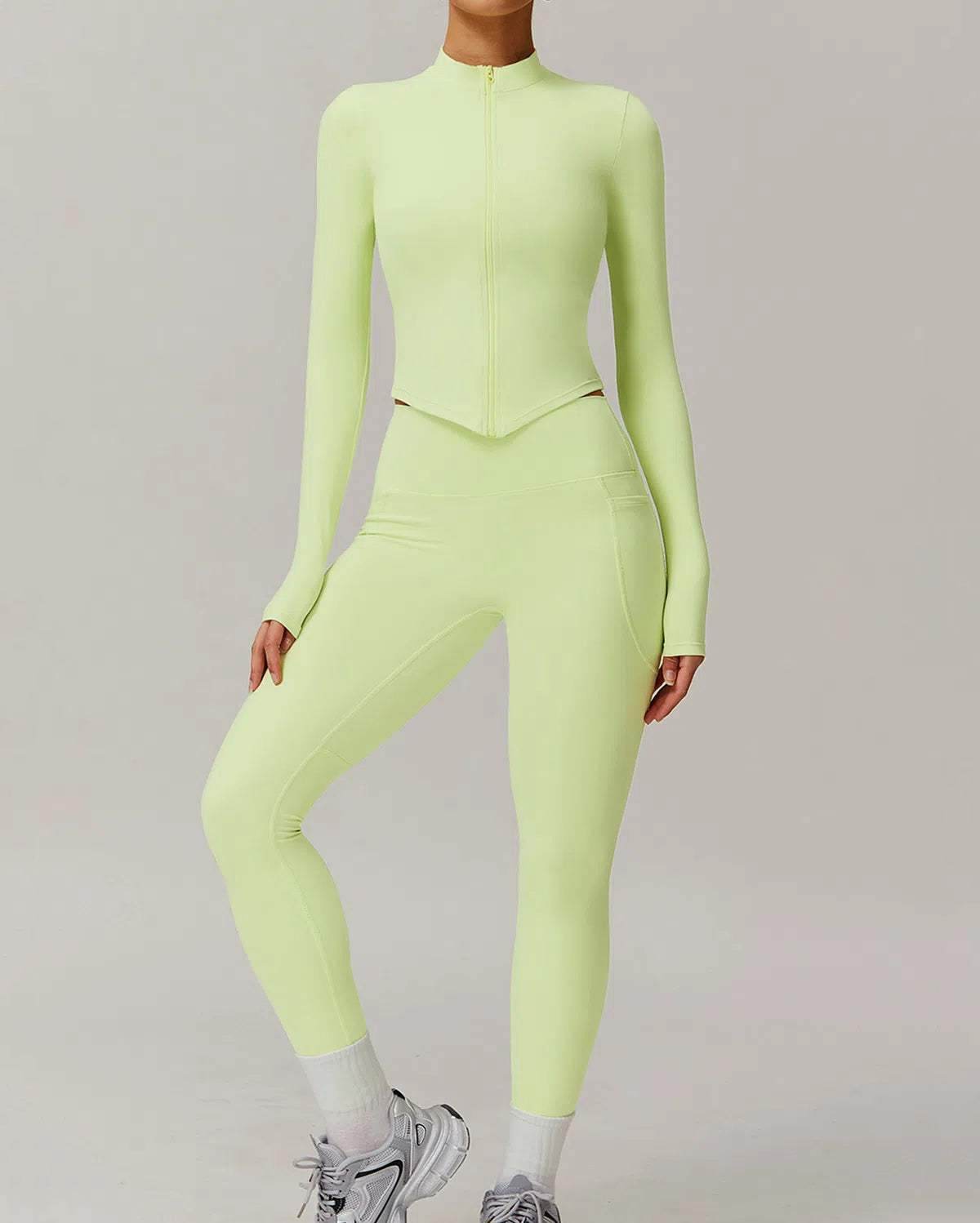 Solid Yoga Set With Sports Jacket and Legging