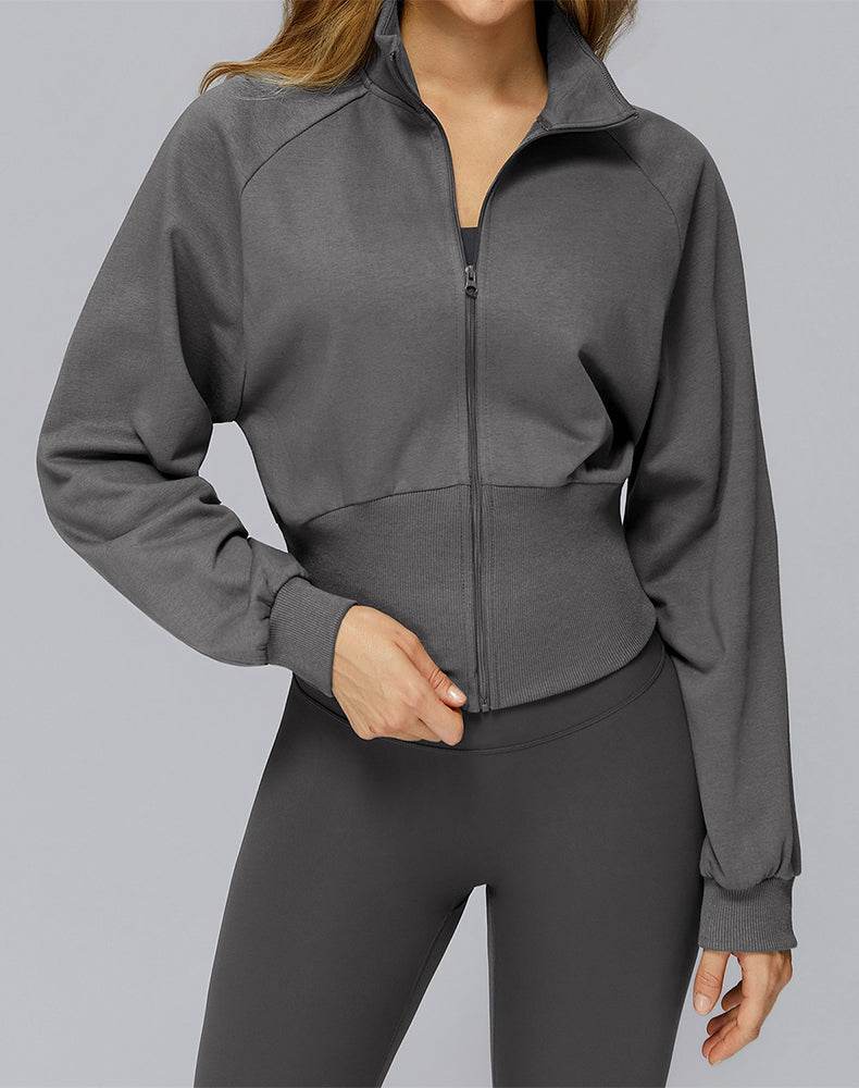 Zip Up Casual Jacket Workout Long Sleeve Crop Tops