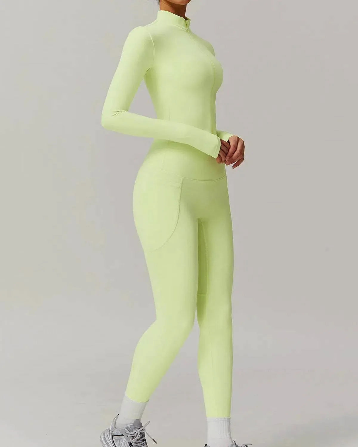 Solid Yoga Set With Sports Jacket and Legging -