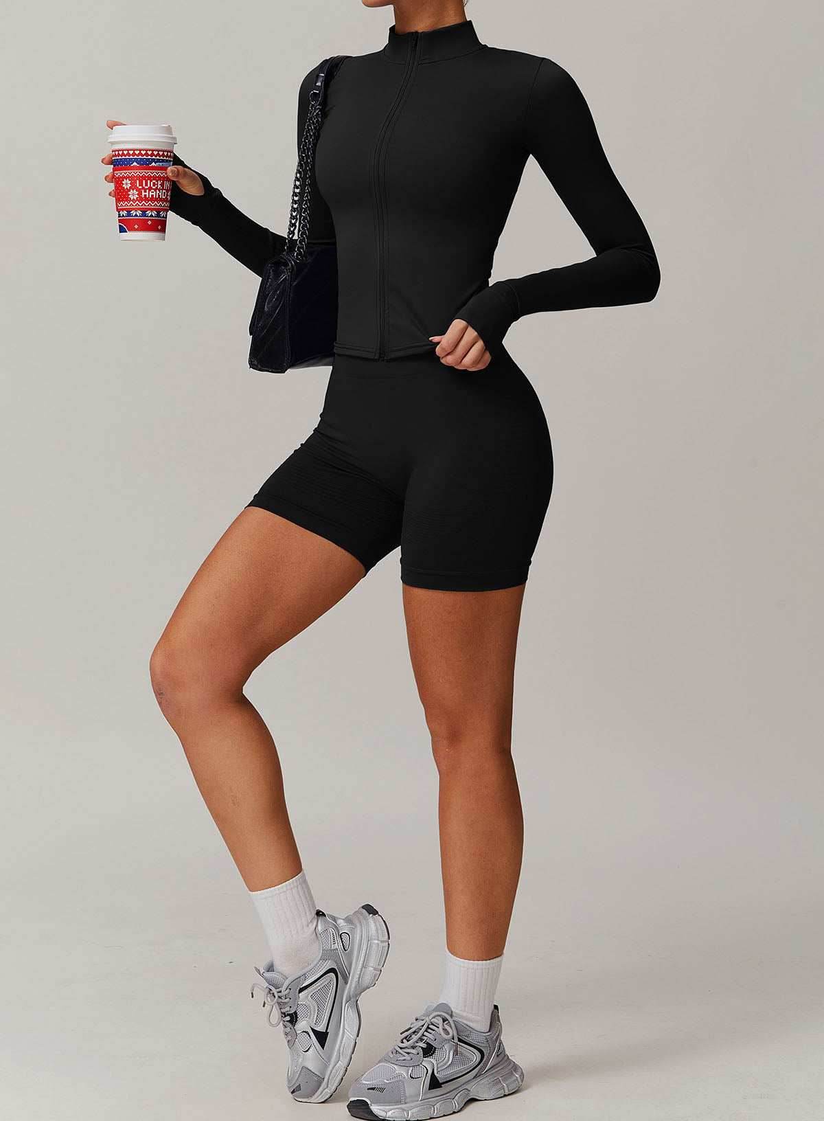 Activewear Set with Sports Jacket and Shorts