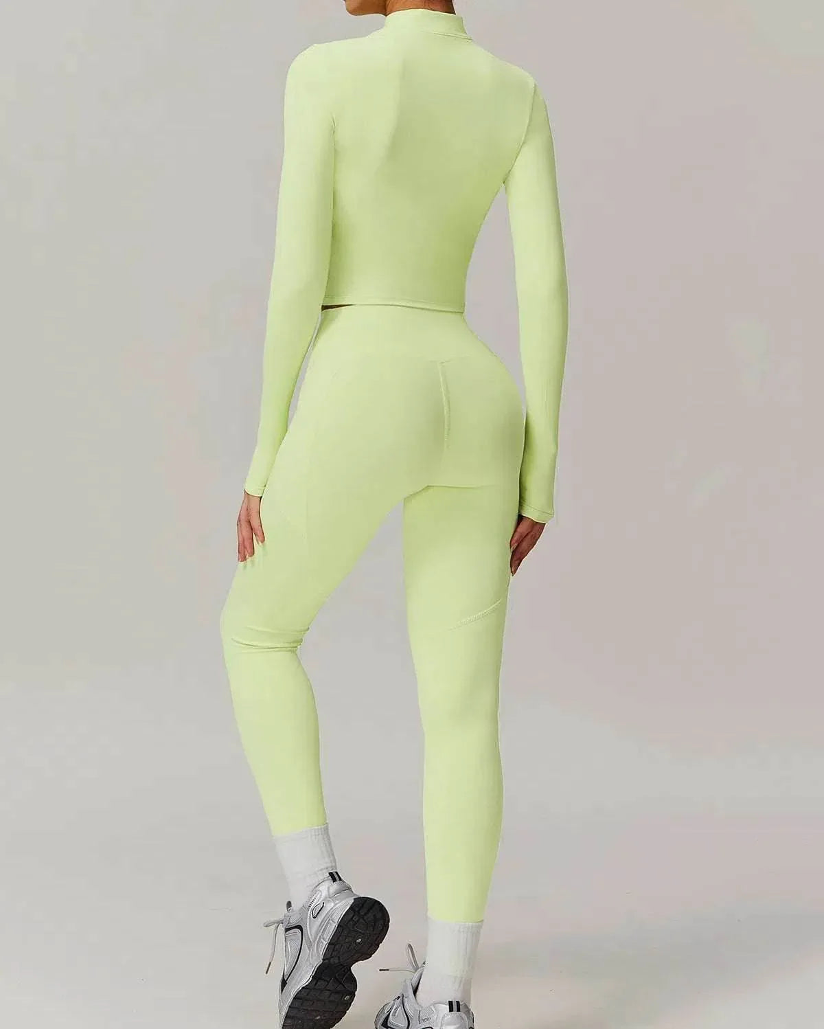 Solid Yoga Set With Sports Jacket and Legging -