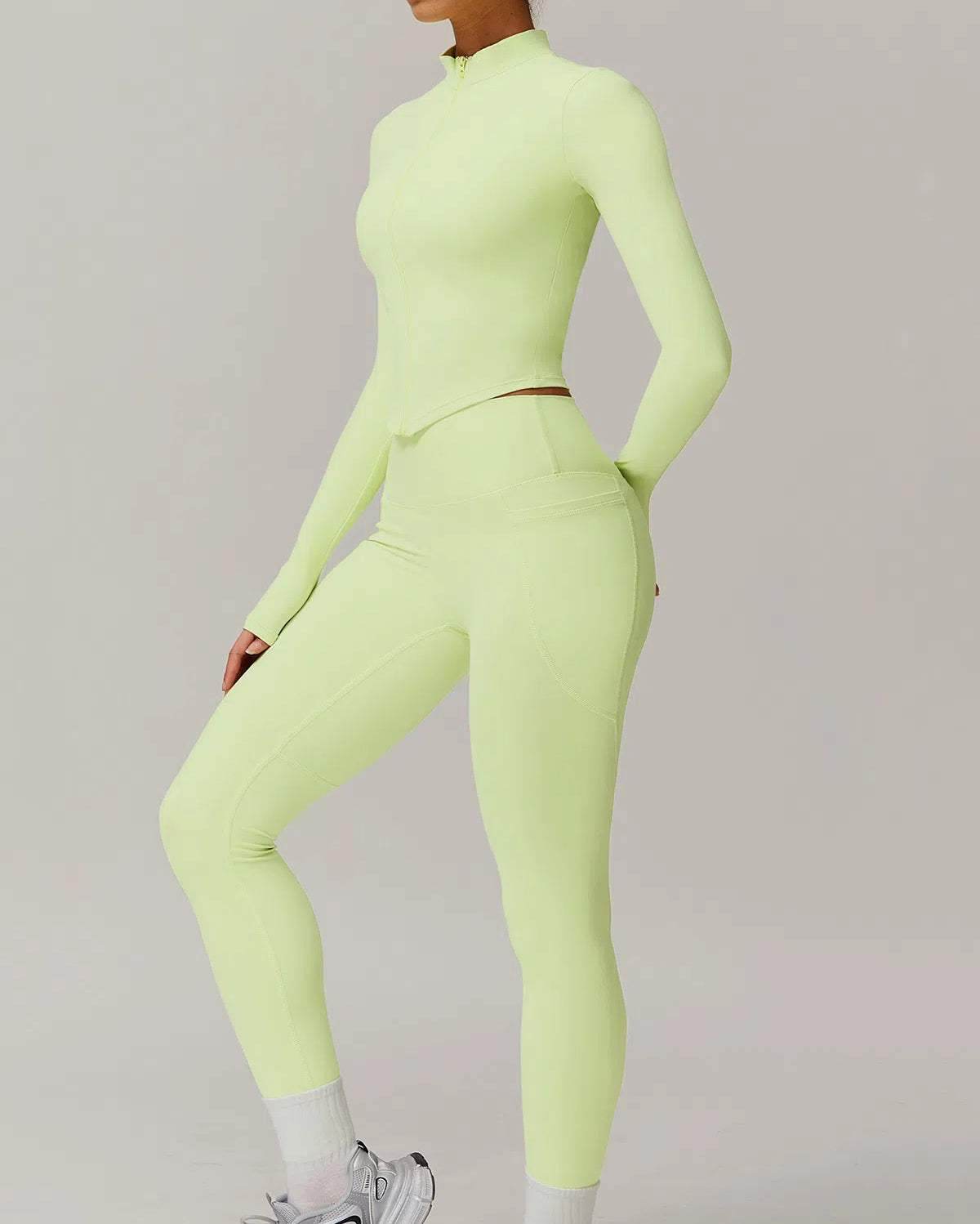 Solid Yoga Set With Sports Jacket and Legging