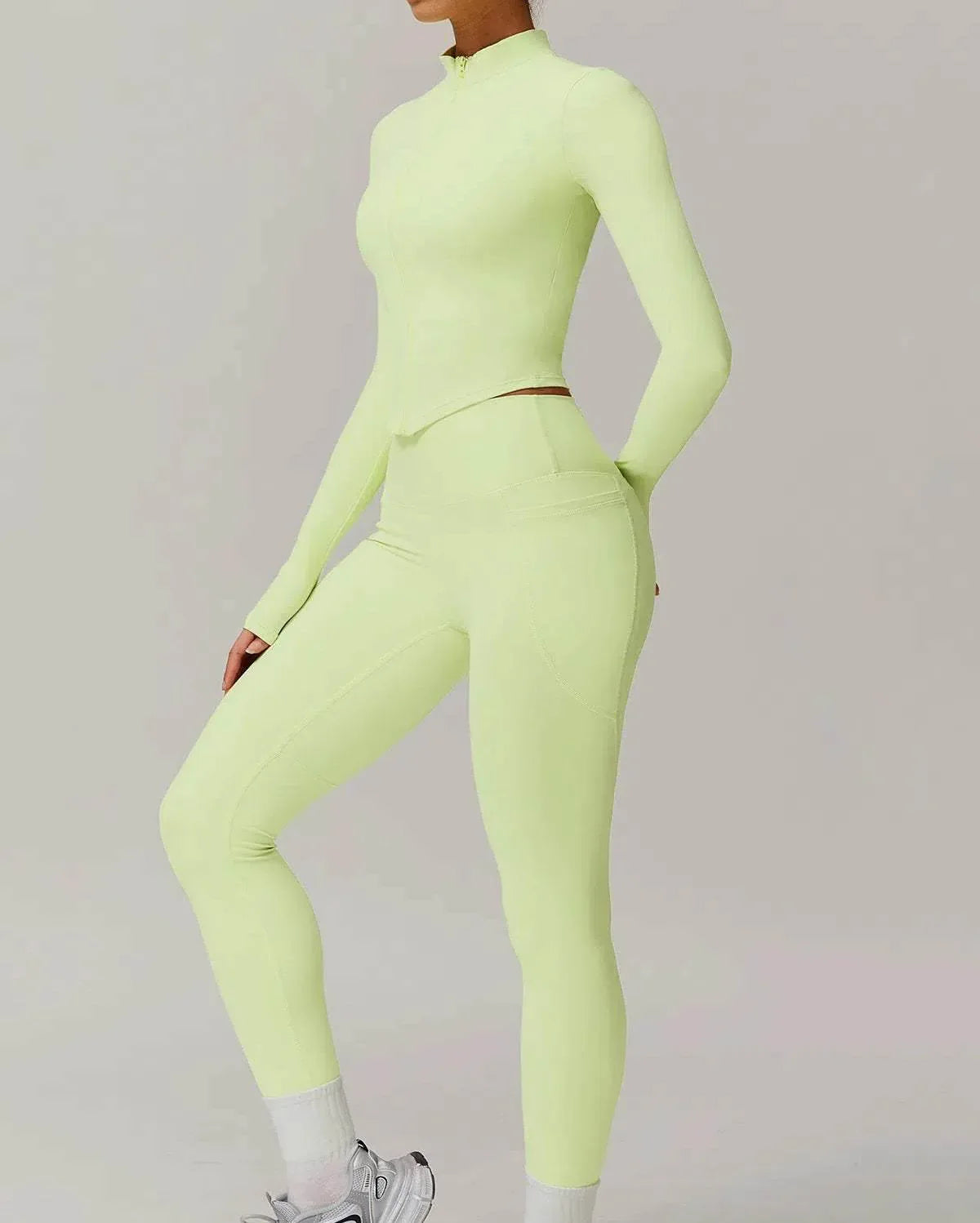 Solid Yoga Set With Sports Jacket and Legging -
