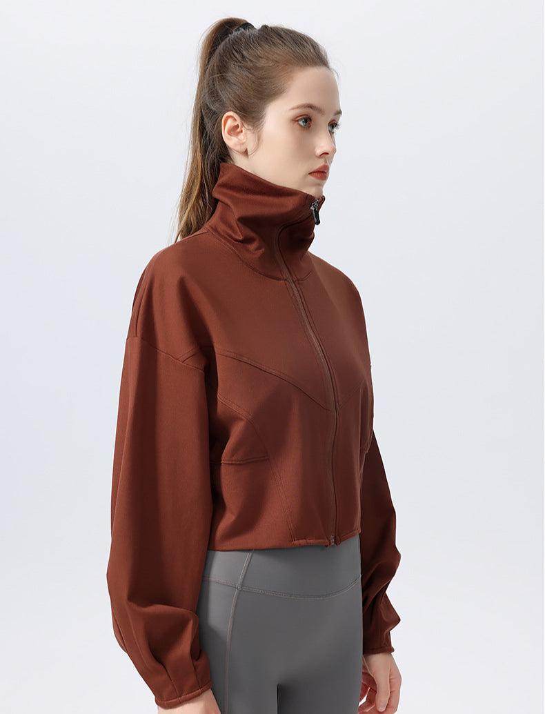 Casual Loose Sports Jacket with High Collar and Zipper