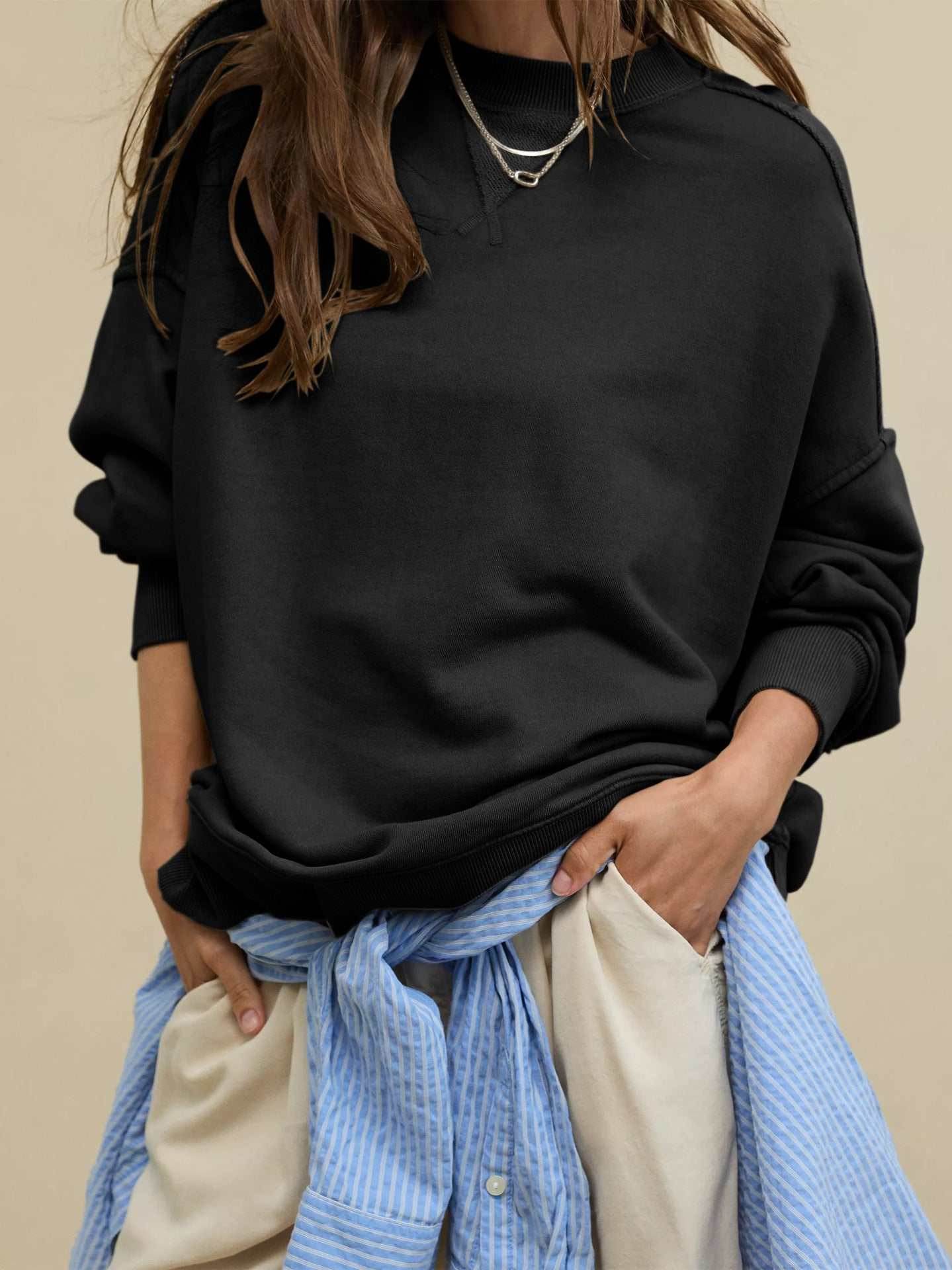 Long Sleeve Loose Crew Neck Sweatshirts