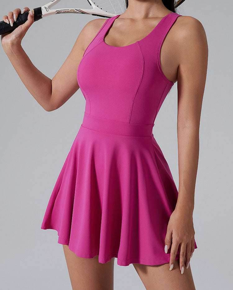 One Piece Sleeveless Tennis Dress With Shorts -