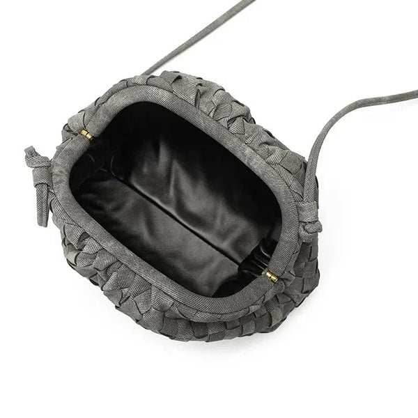 Small Denim Woven Clutches Bag with String