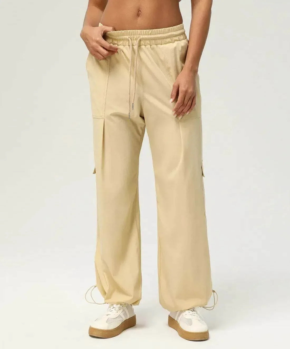 High Waist Casual Jogger Pants With Pockets - Apricot