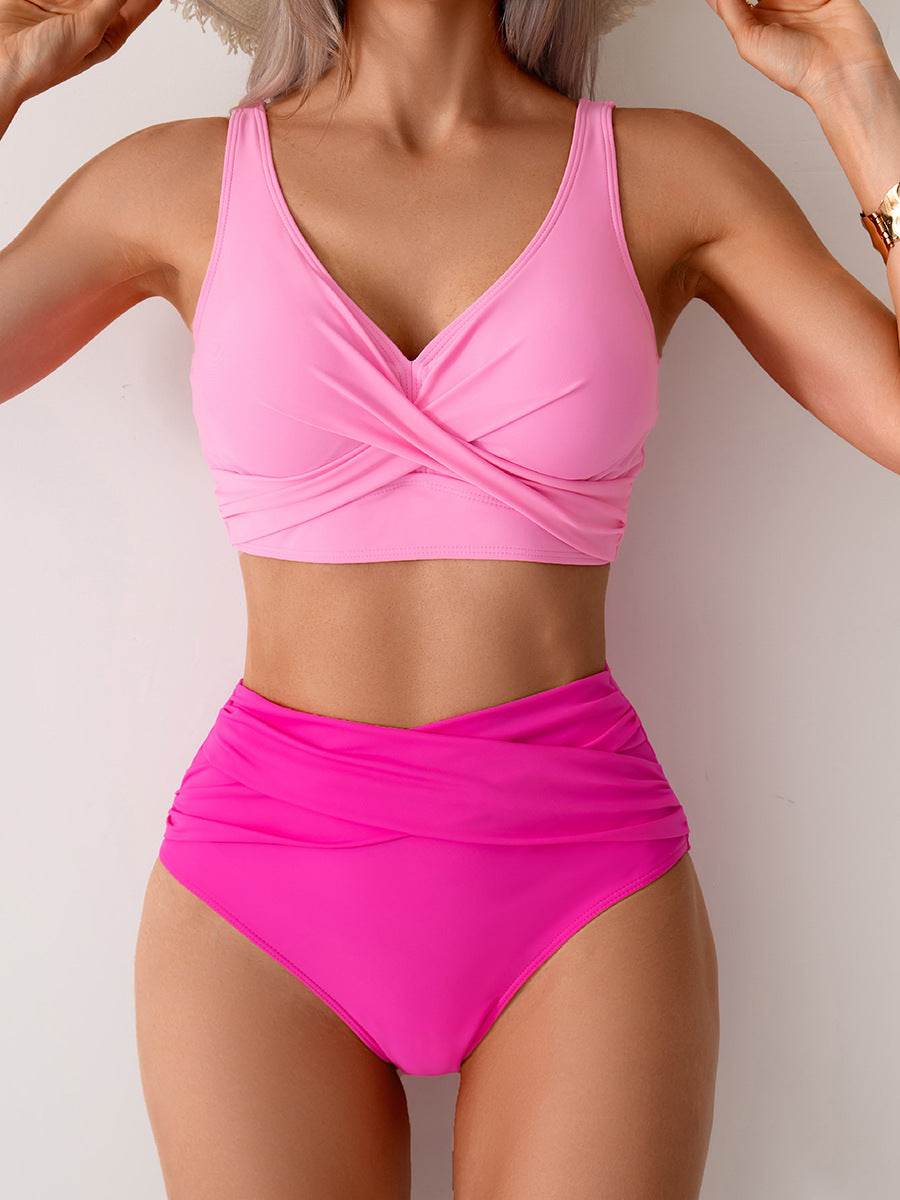 High Waisted Tummy Control Ruched Bikini Sets