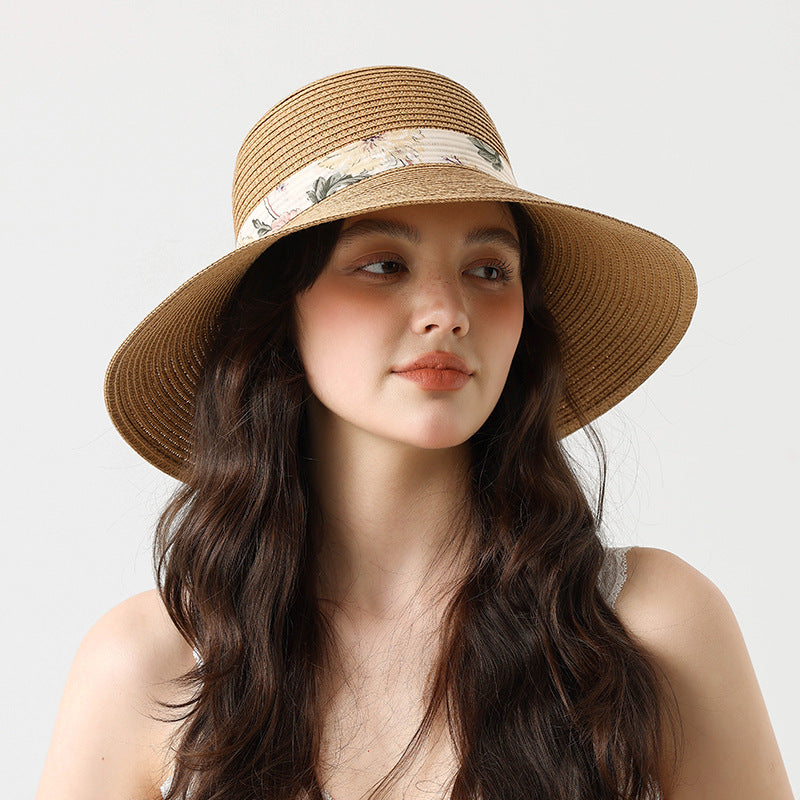 Summer Beach Straw Bucket Hat with Bow Tie