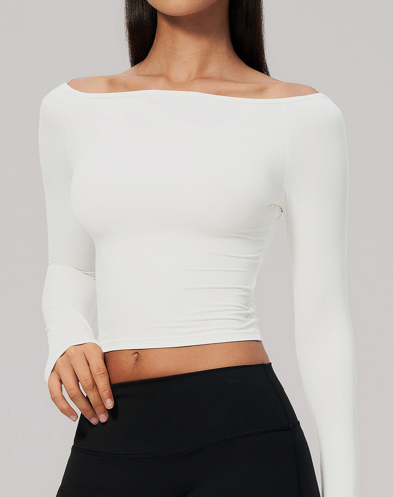 Off Shoulder Long Sleeve Sports T-Shirts
