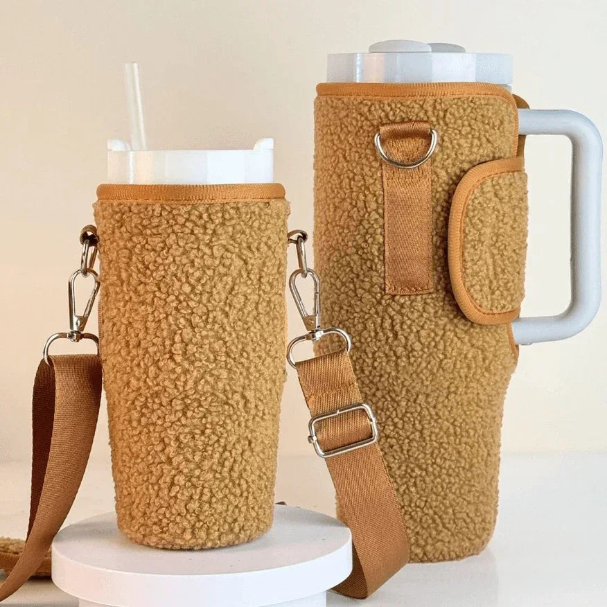 Teddy Velvet 16oz Tumbler Carry Case Neoprene Bottle Sleeve - Coffee