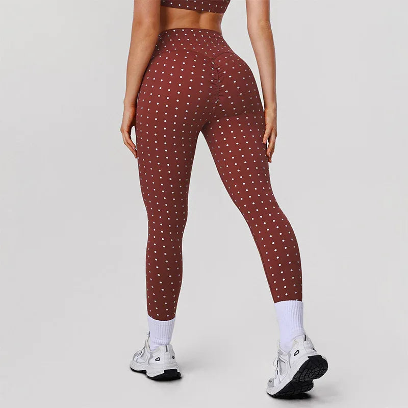 Silver Polka Dot Yoga Leggings High Waisted Workout Pants -