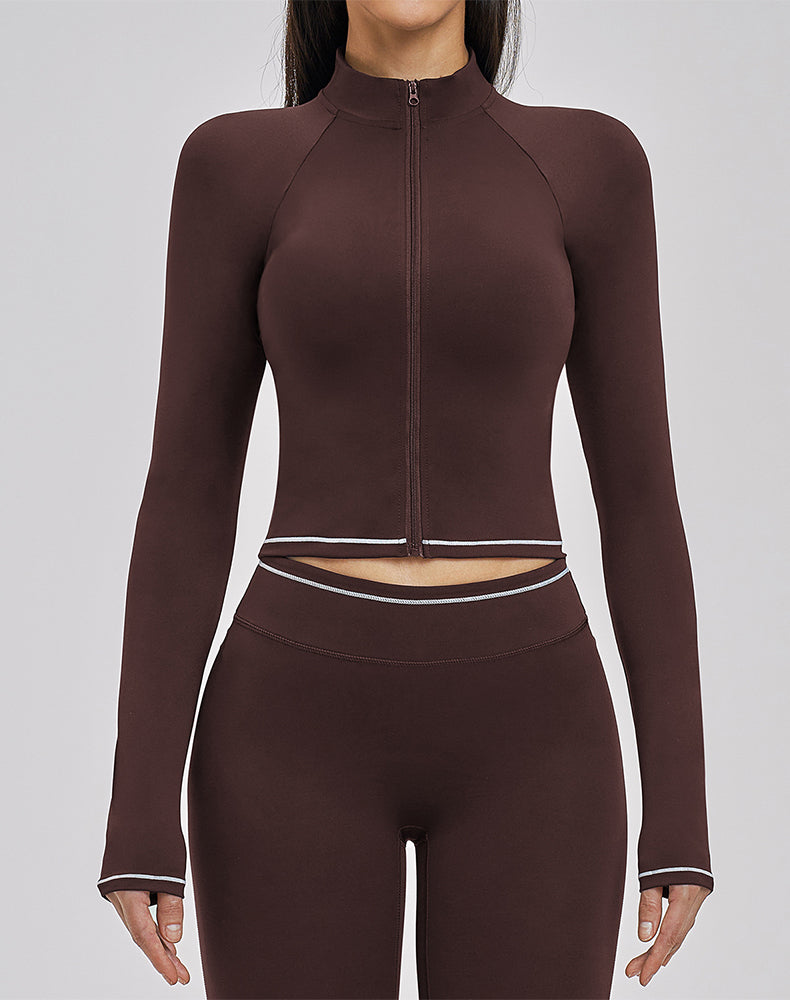 Zip Up Crop Jacket Cropped Long Sleeve Athletic Tops