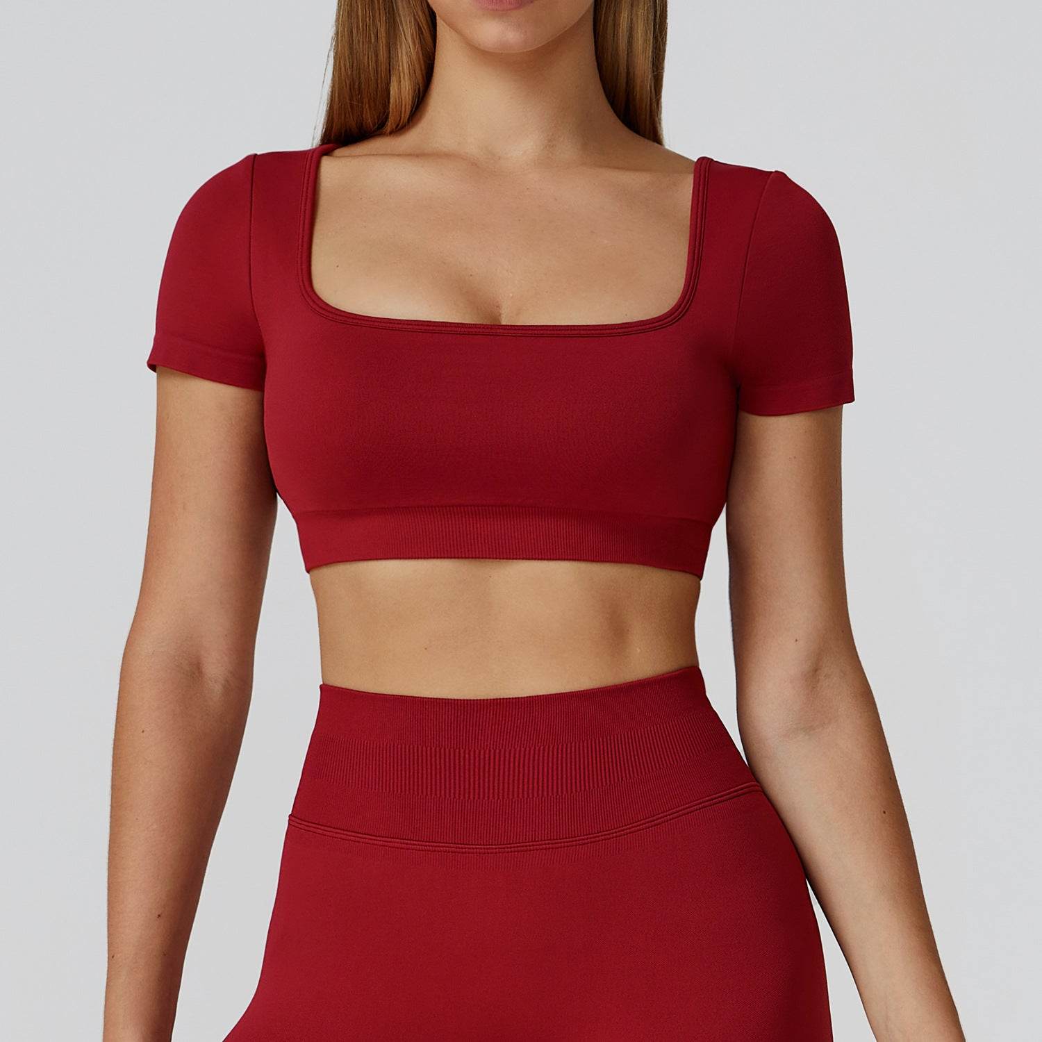 Short Sleeve Crop Top Yoga T-Shirt with Built in Bra