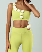 One Shoulder Yoga Bra With Flowers