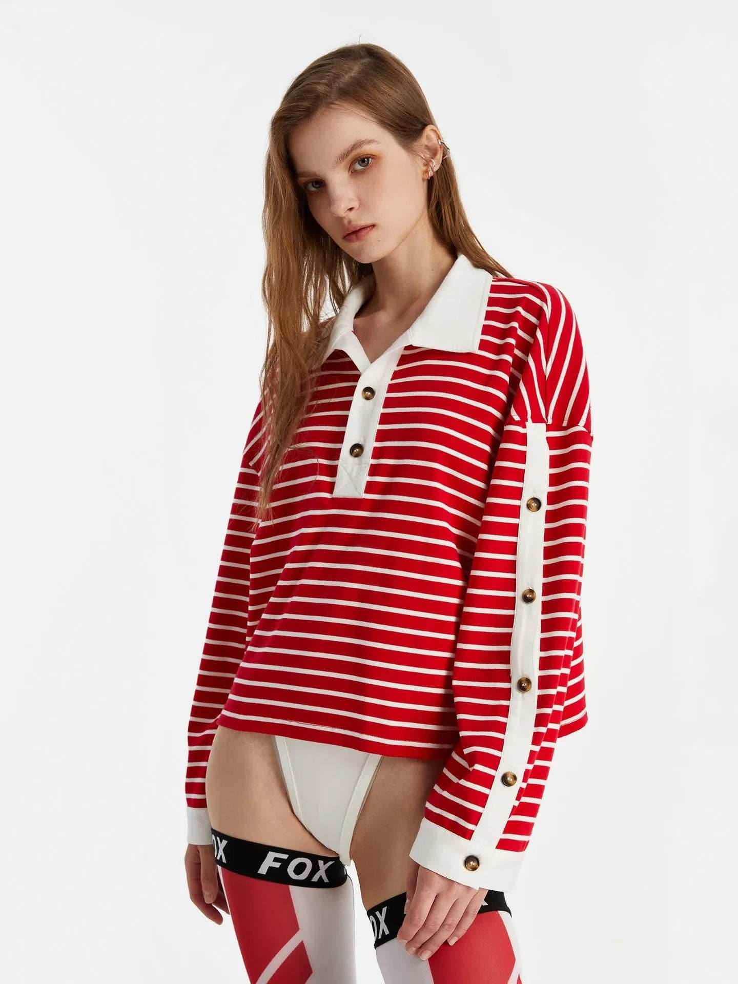 Striped Long Sleeve Casual Polo Shirt