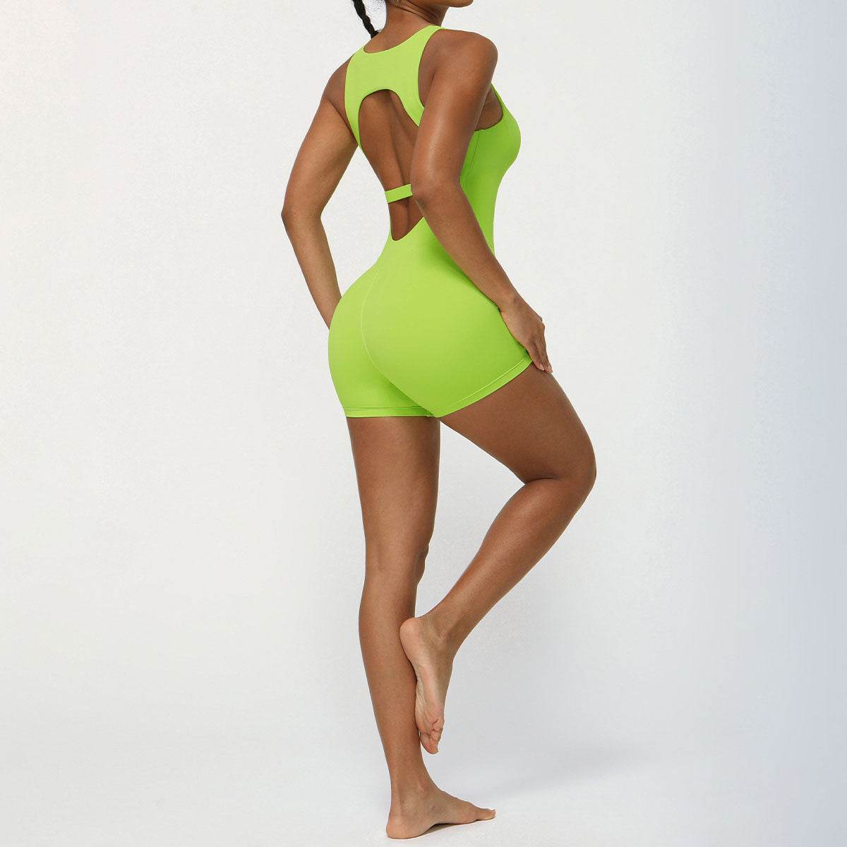 Hollow Back One Piece Workout Short Jumpsuit