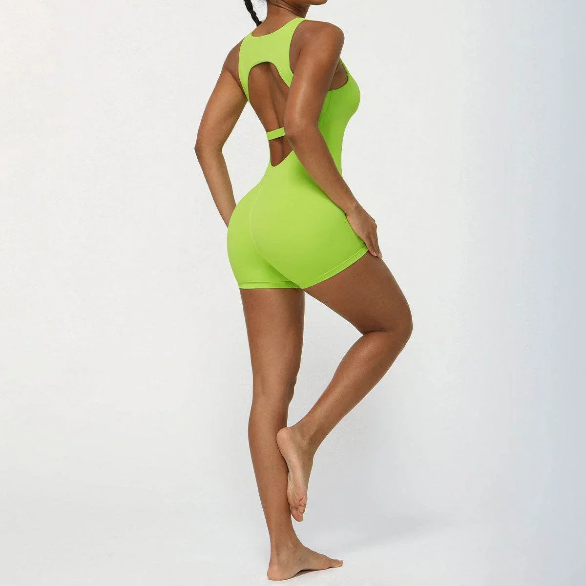 Hollow Back One Piece Workout Short Jumpsuit -